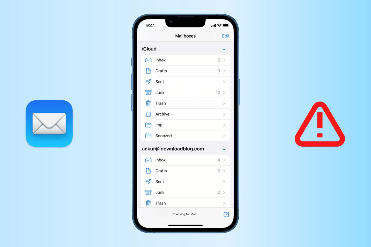 Warning _ error icon with Mail app (troubleshooting)