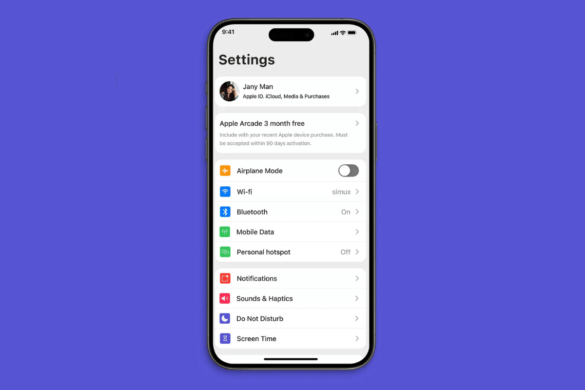 iphone settings screen