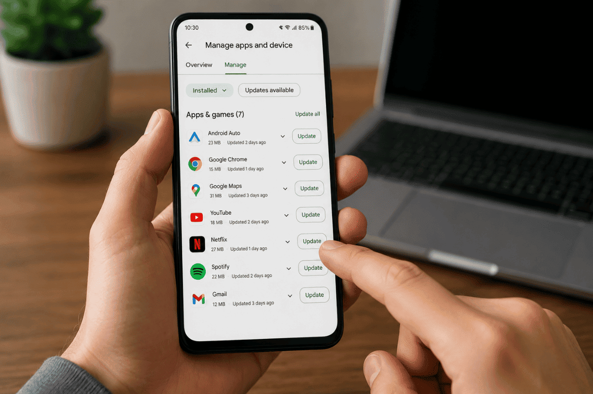 Android phone settings update app