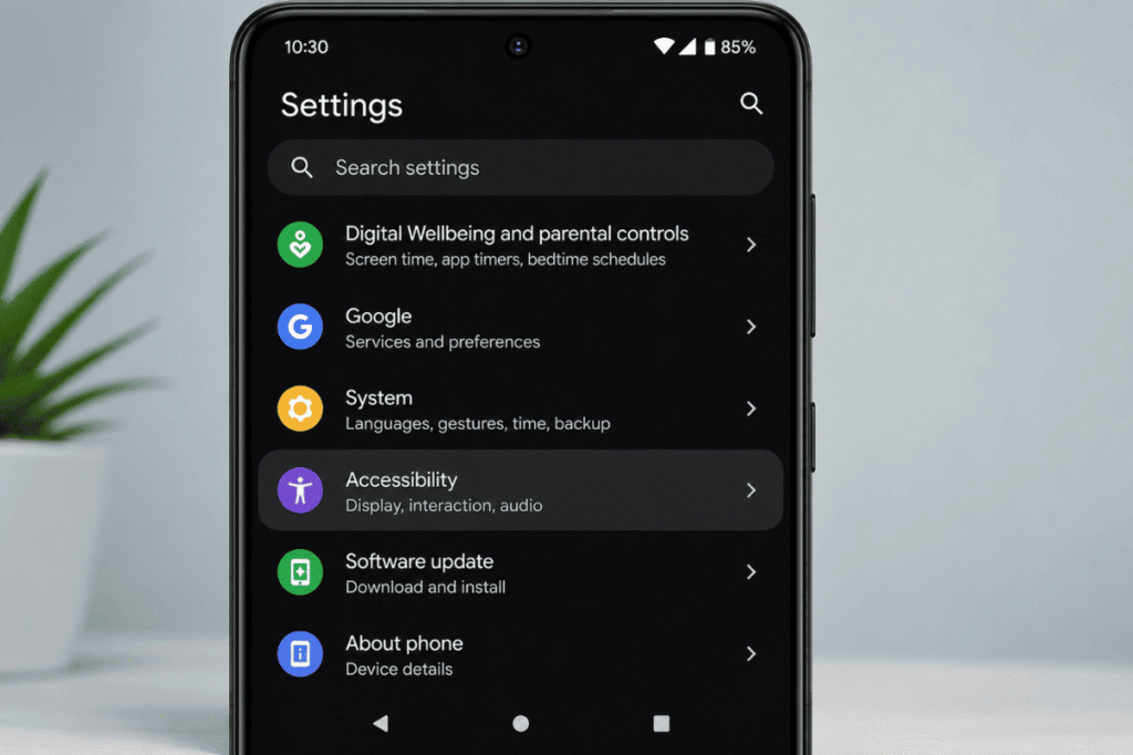Android smartphone settings accessibility