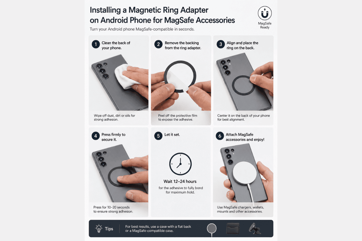 Installing a magnetic ring adapter on an Android phone