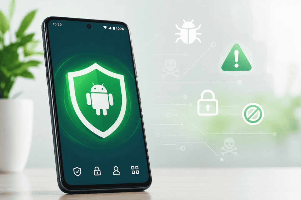android smartphone with antivirus shield