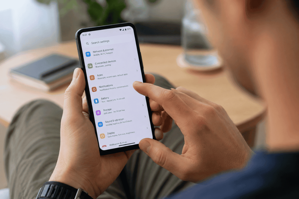 person checking phone settings