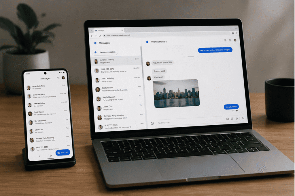 Android phone and MacBook messaging