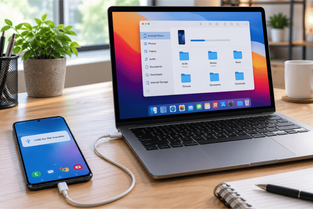 Android smartphone connected via USB-C