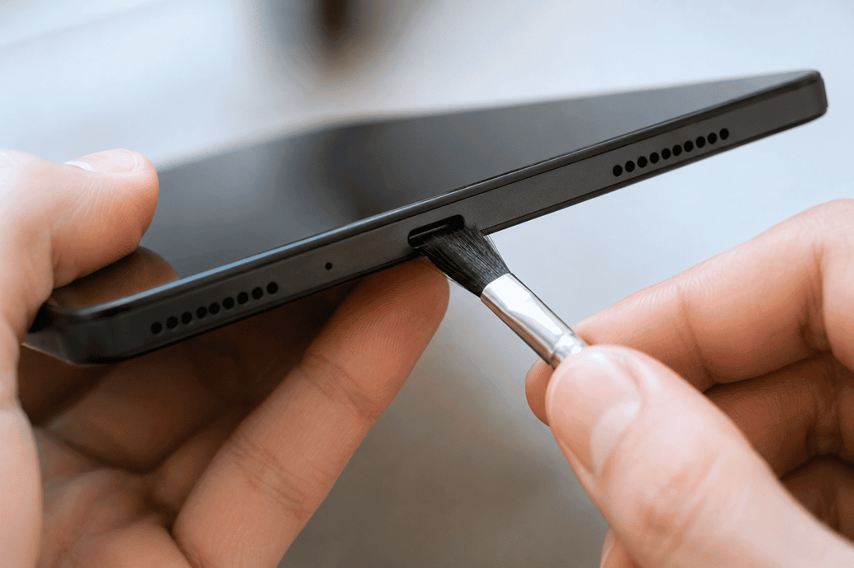 Cleaning tablet charging port