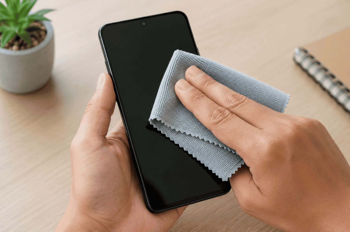 Microfiber cloth cleaning phone