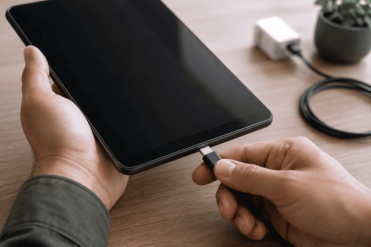 Person plugging charging cable
