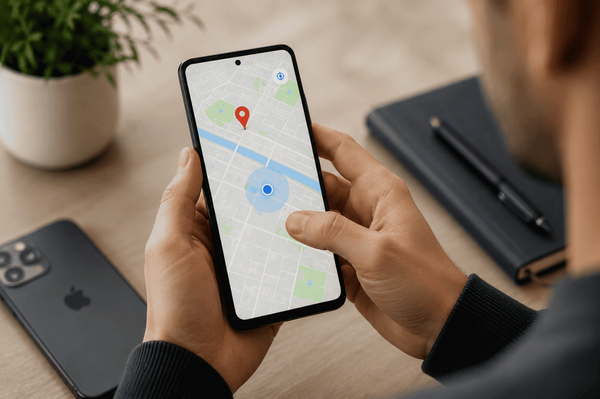 person using android smartphone map