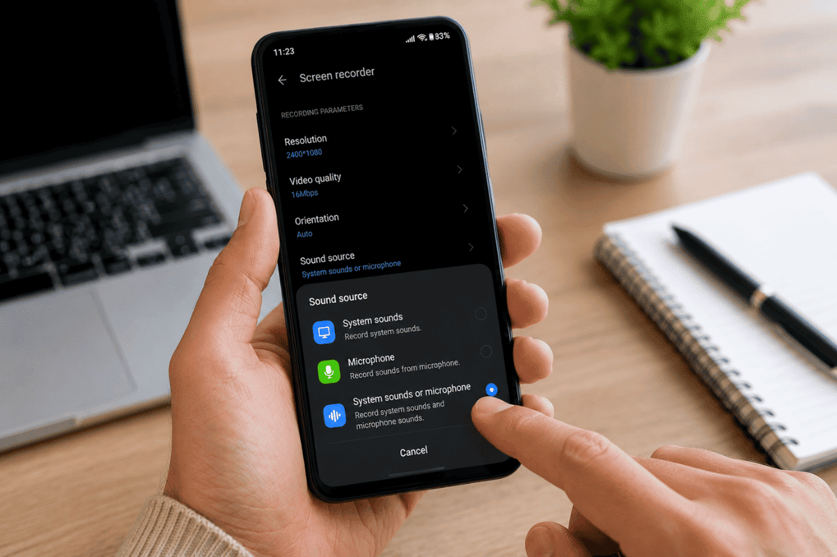 smartphone screen recording settings