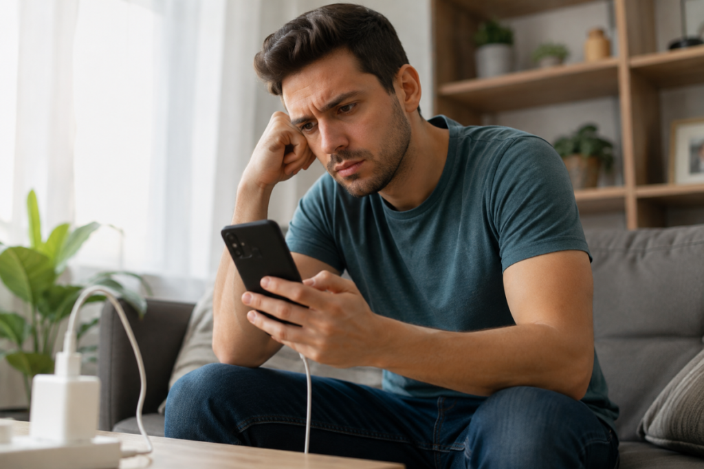 Android phone connected to charger at home