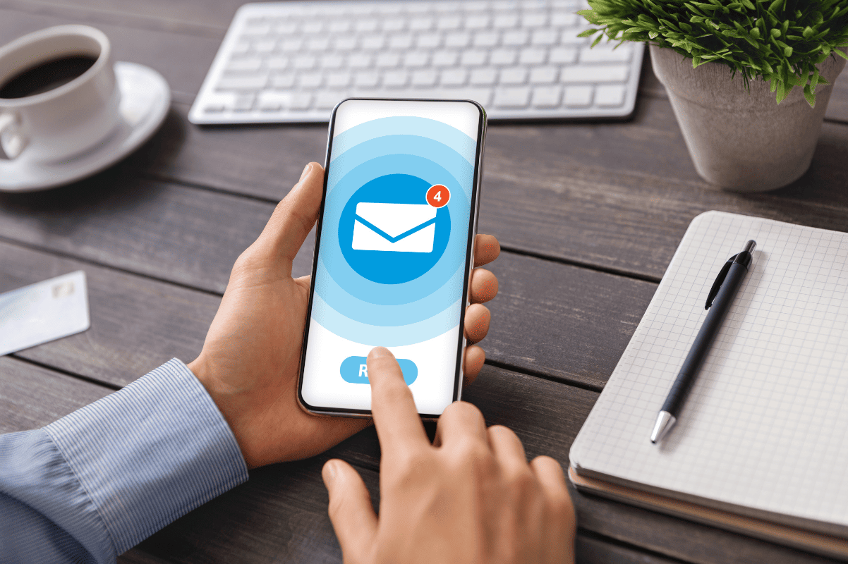 Android phone email app close up