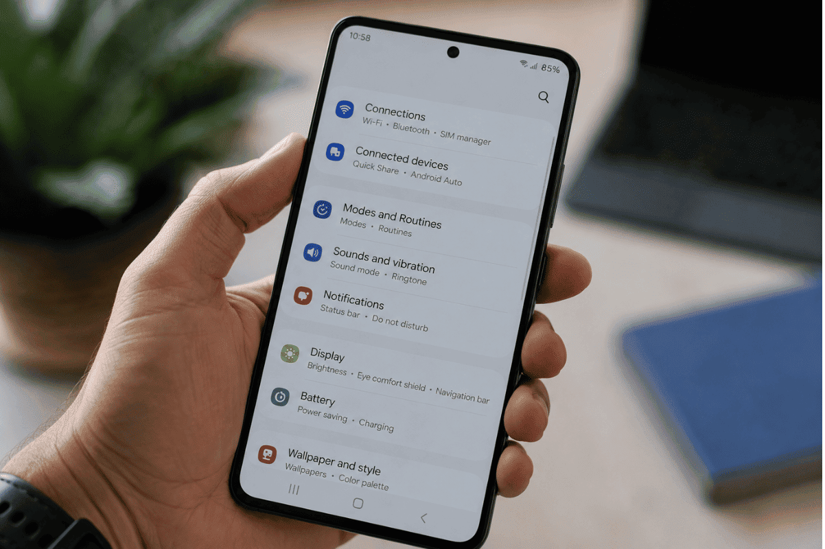 Android smartphone settings close up