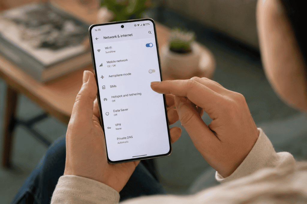 person using Android phone WiFi settings