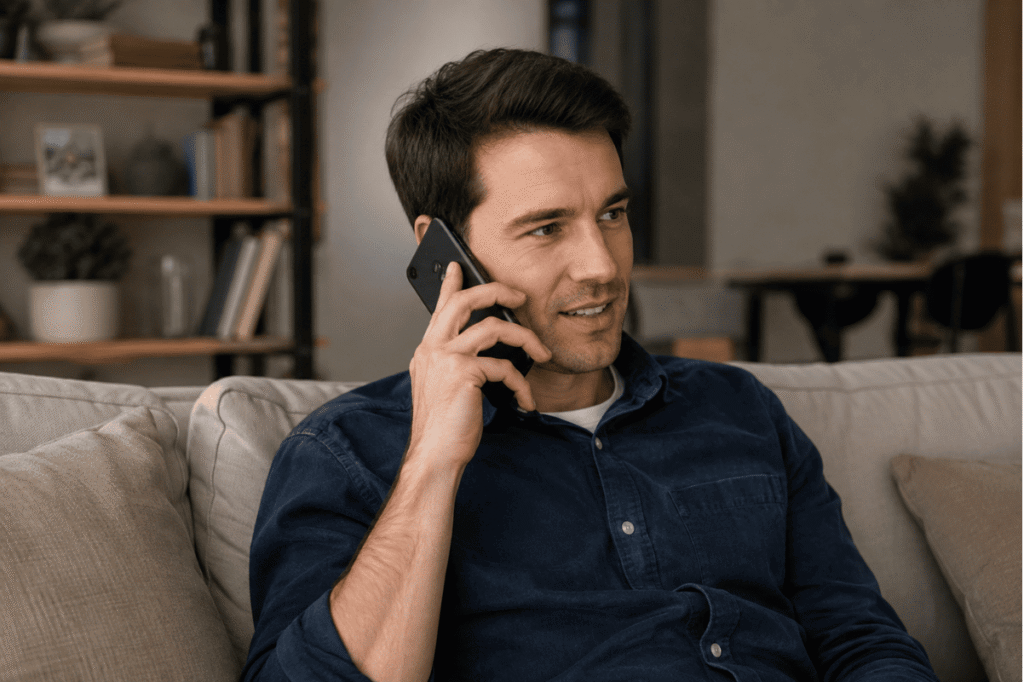 person using Android phone making phone call