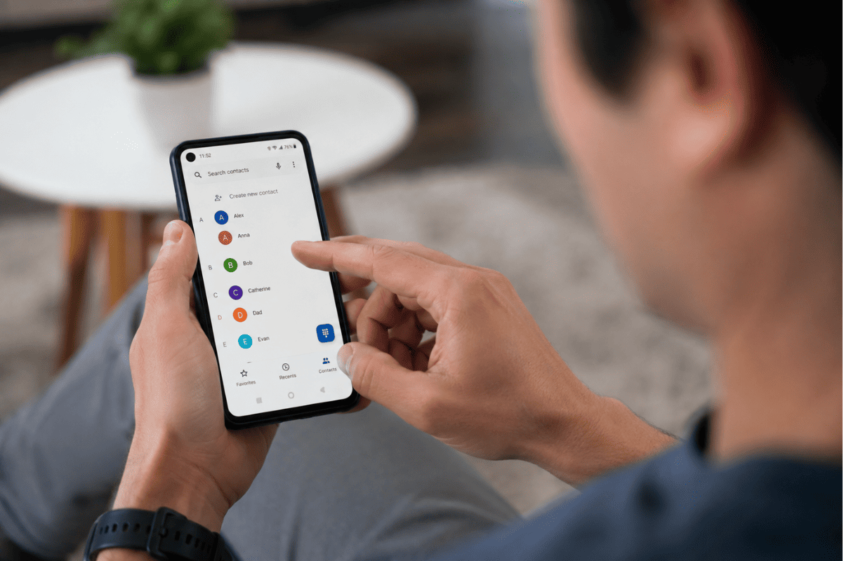person using smartphone contacts calling