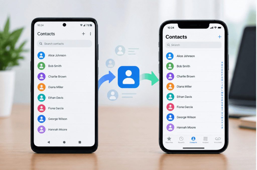 Android phone and iPhone side by side contacts transfer