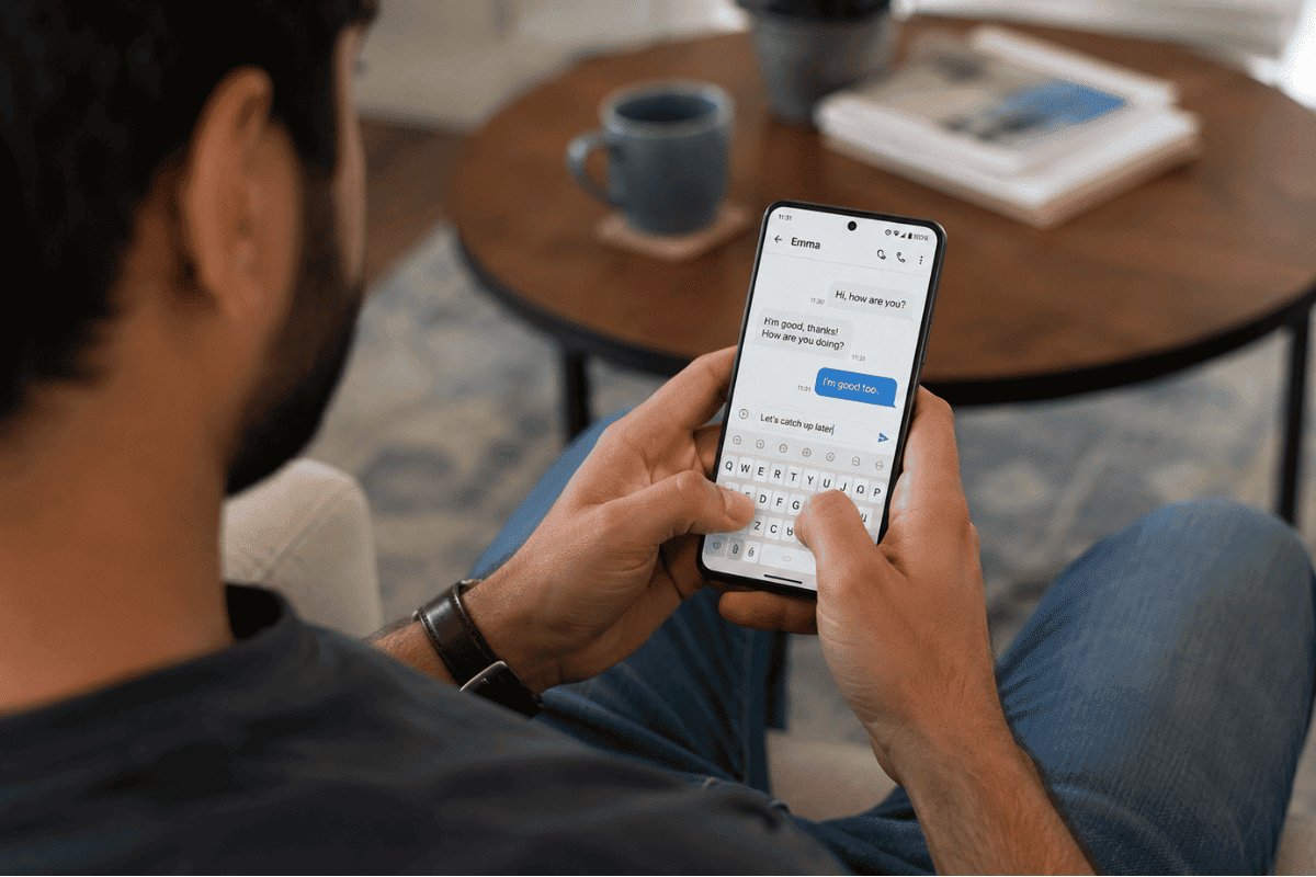 person texting on Android phone