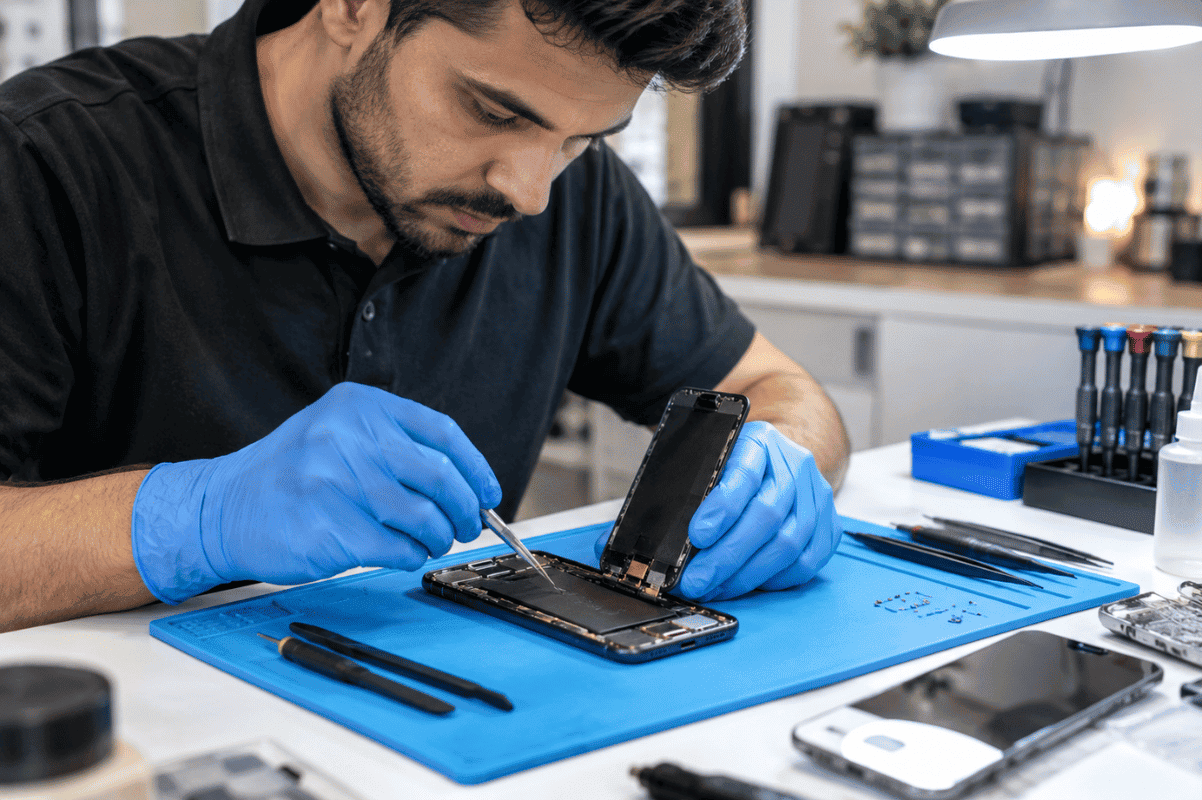technician repairing smartphone