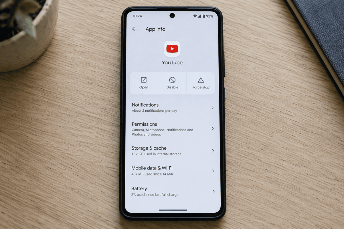Android app info screen
