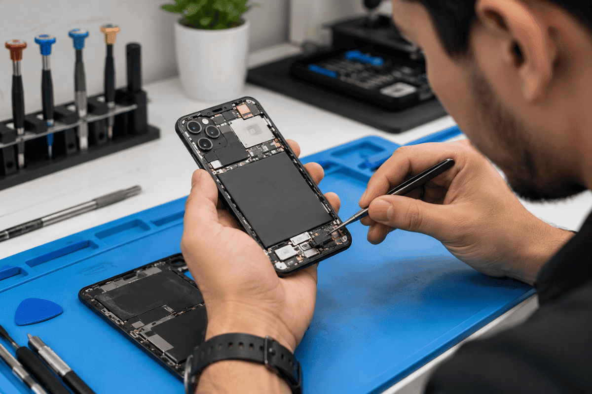 Smartphone microphone repair technician