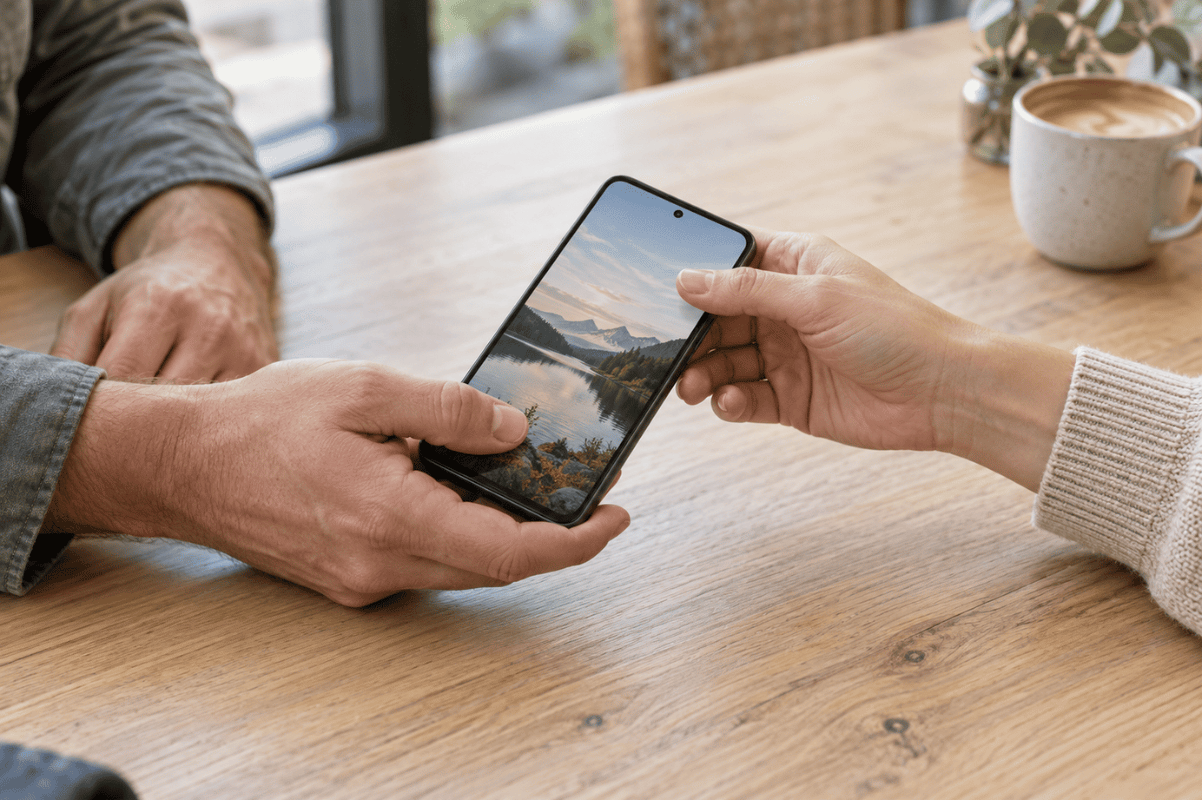 person sharing smartphone